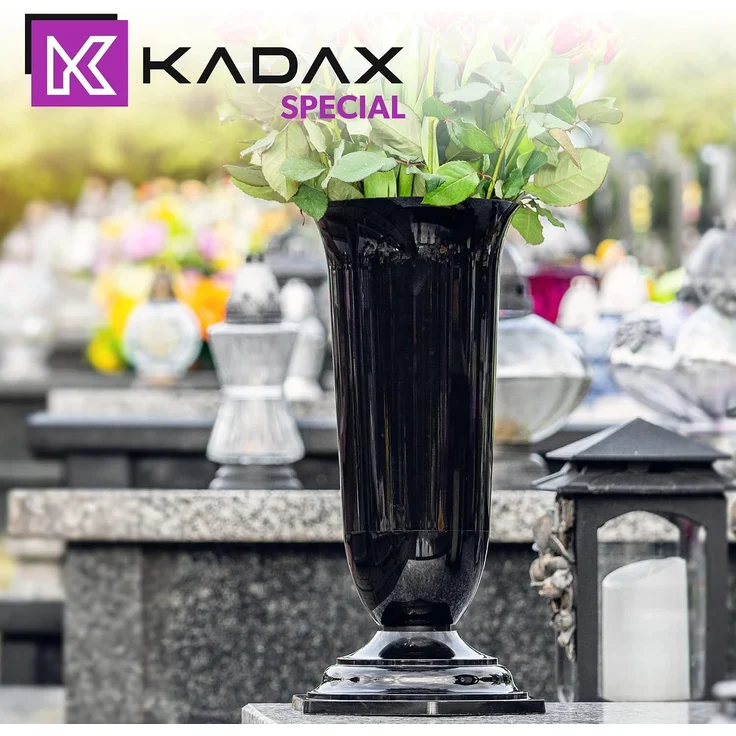 KADAX Vase, Fläschchen, Blumen, Grabstein, Friedhof, Grabstein, Einsatzsockel, Schwarz, 37 cm – Bild 8