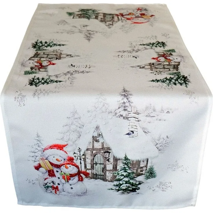 matches21 HOME & HOBBY Tischdecke Tischläufer ROBINA Schneemänner Hund bunt Polyester 40 x 90 cm (1-tlg), Pflegeleicht & waschbar bei 30 °C