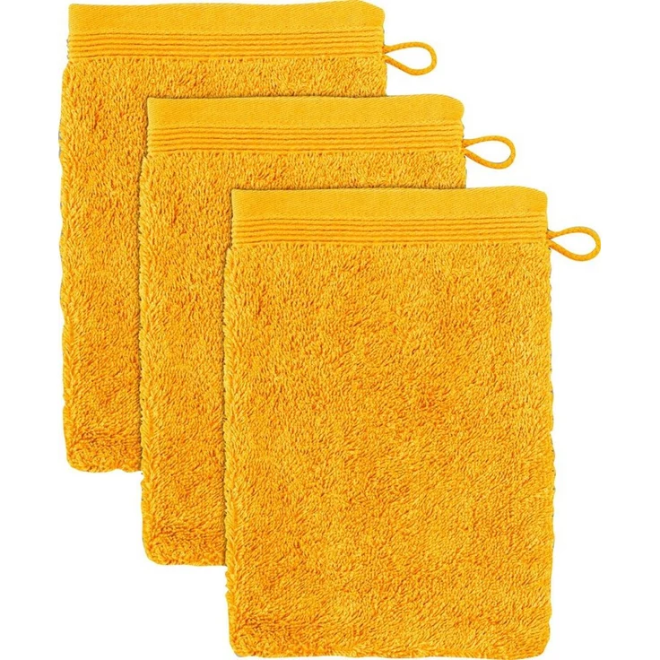 Möve Superwuschel Waschhandschuh 15x20 cm aus 100% Baumwolle, Gold 3er Set