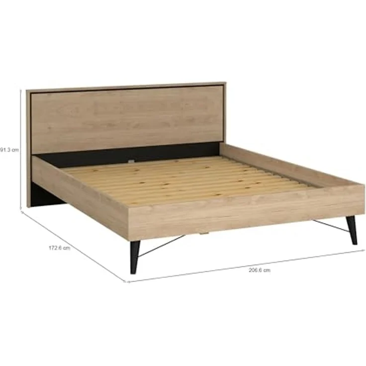 Dmora - Doppelbett Roberte, Struktur des Container-Betts, Sommier mit Verkleidung, Matratzenhalterstruktur, 207x173 h91 cm, helle Eiche – Bild 2