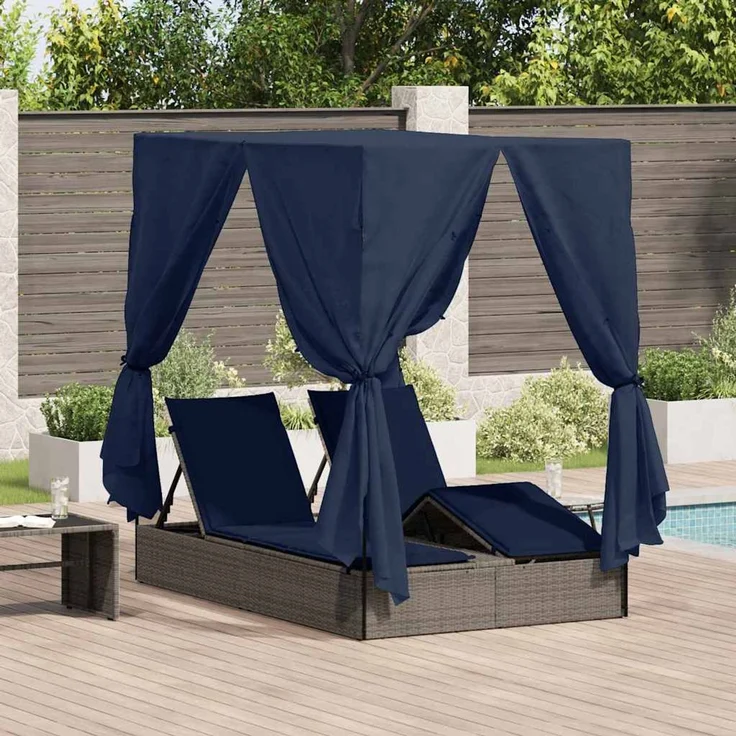vidaXL Doppelte Sonnenliege Schwarz Poly-Rattan 3376134 – Bild 1