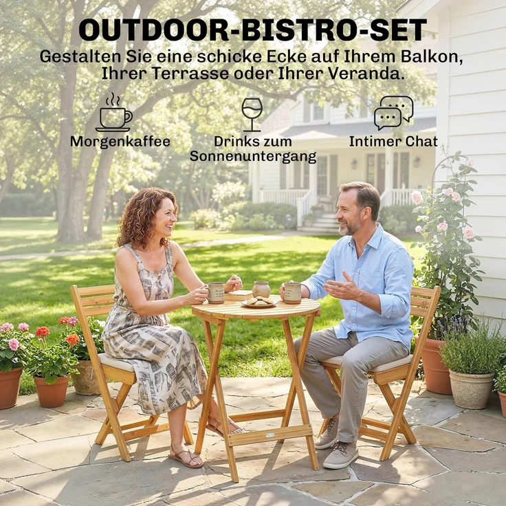 Outsunny Balkonmöbel Set, Akazienholz, Polyester, Naturholz, Ø60 x 75H cm – Bild 4