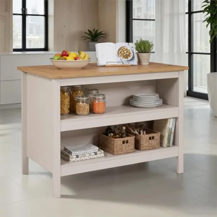 Inter Link - Kücheninsel - Mittelinsel - Arbeitsplatte - Küchenschrank mit Regalen - Melaminbeschichtet - Länge 124cm - Höhe 91,5 cm - Tiefe 75 cm - Emmilia - Cashmere Eiche Artisan – Bild 2