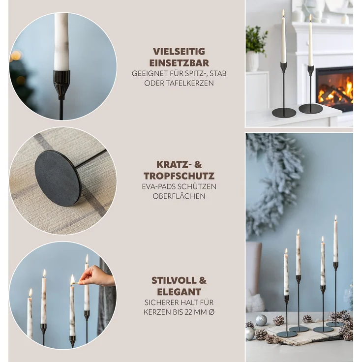 4er-Set Kerzenhalter, Kerzenständer für Stabkerzen, Metall, schwarz – Bild 5