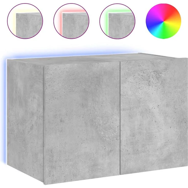 TV-Wandschrank, Fernsehschrank mit LED-Leuchten Betongrau 60 x 35 x 41 cm – Bild 2