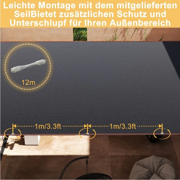 FIVMEN Sonnensegel Schattennetz mit ÖSen Sonnenschutz Windschutz Schattiernetz mit Rope, UV-Schutz 90-95% Shading Rate aus HDPE für Balkon Terrasse Garten – Bild 4