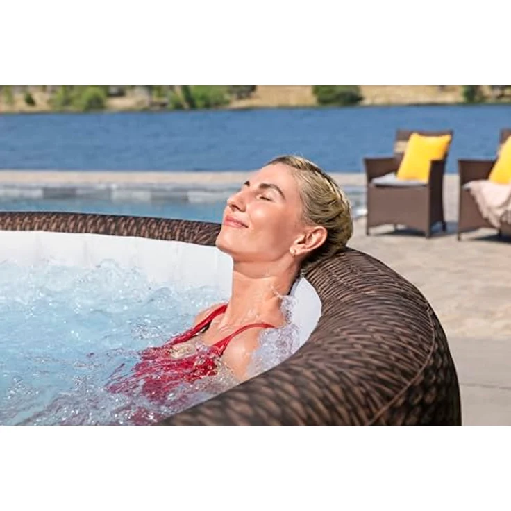 Bestway LAY-Z-SPA Energiespar-Whirlpool Bali AirJet™ für 7 Personen, mit App-Steuerung, Ø 216 x 71 cm, Rattan-Optik (Schokobraun), integrierte UltraFit™-Pumpeneinheit, 180 AirJet™-Düsen, Heizsystem mit Energiespartimer – Bild 6