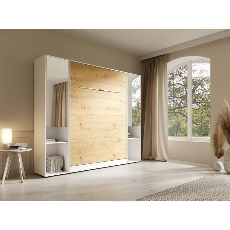 Vente-unique - RAPILI - Schrankbett - Metall - Naturfarben hell, Weiß - 159 x 239.2 x 225.2 cm – Bild 3