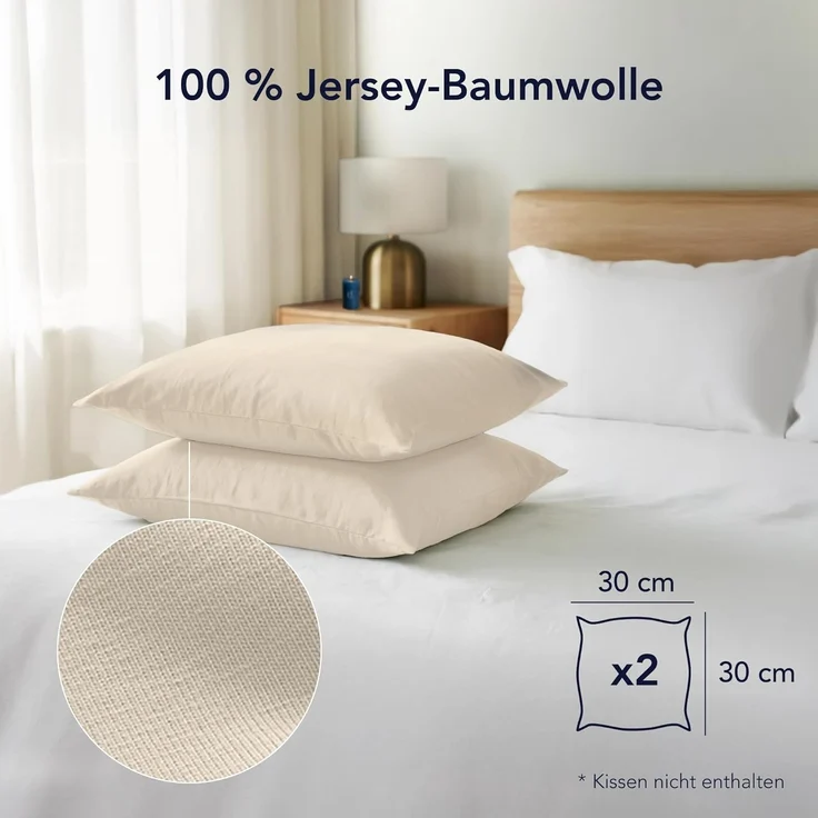 Dreamzie Kissenbezug 30x30 (Set mit 2) - 100% Jersey Baumwolle 150 g/qm Kissenbezüge -Beige - Für Kissen 30x30 cm - Kissenhülle - Kissenbezug - Resistent und Hypoallergen – Bild 2