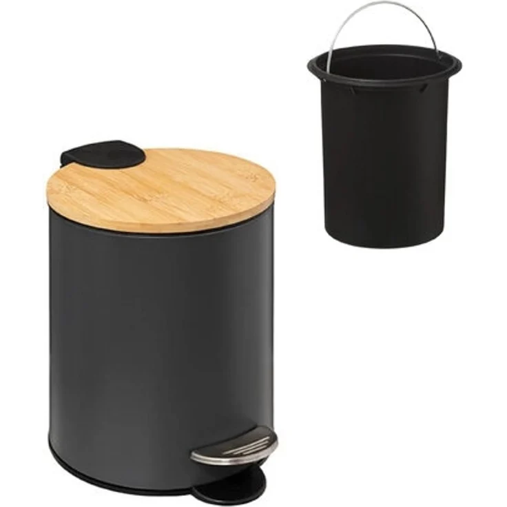 Kosmetikeimer Badmülleimer Softclose Mülleimer 3l Grau Bambus modern leise 5five – Bild 3