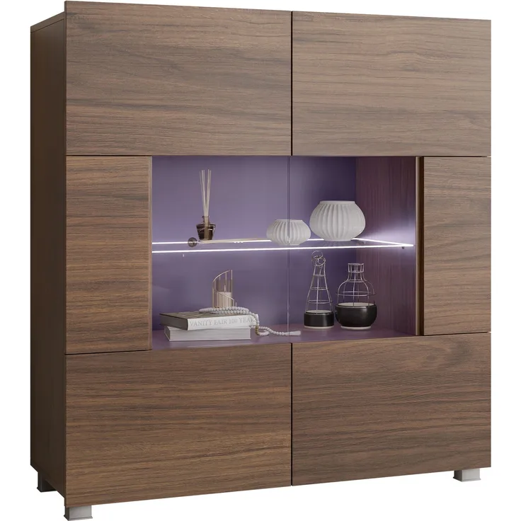 Kommode Calabrini BR01 (Farbe: Nuss Warmia, mit blauer LED Beleuchtung)