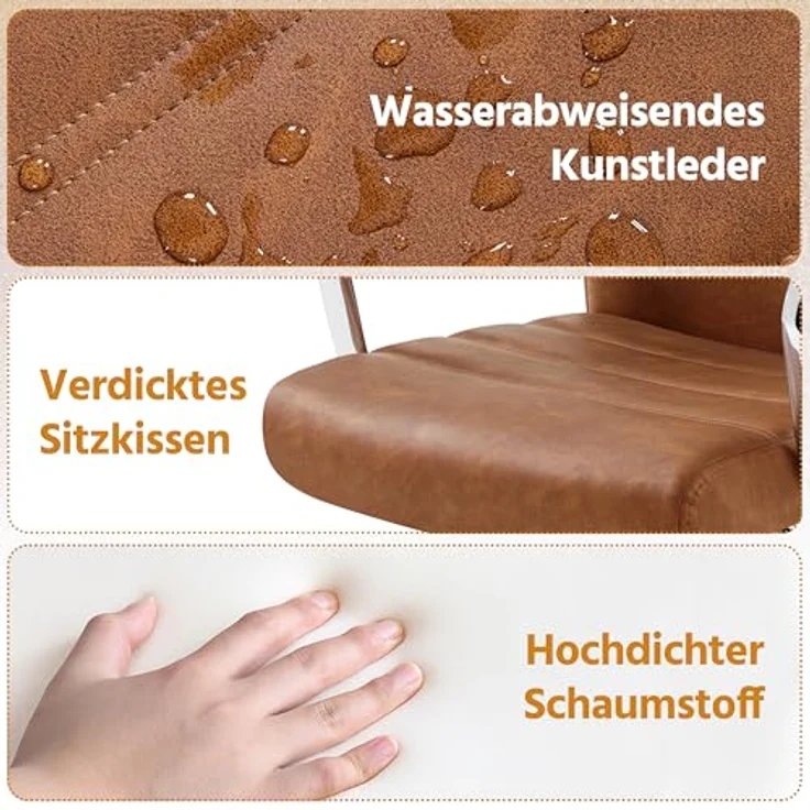 Yaheetech Bürostuhl ergonomischer Schreibtischstuhl, Drehstuhl mit Rollen, Bürohocker mit Armlehnen, Arbeitsstuhl mit Rückenlehne, Chefsessel Belastbar bis 130kg, Rostbraun – Bild 6