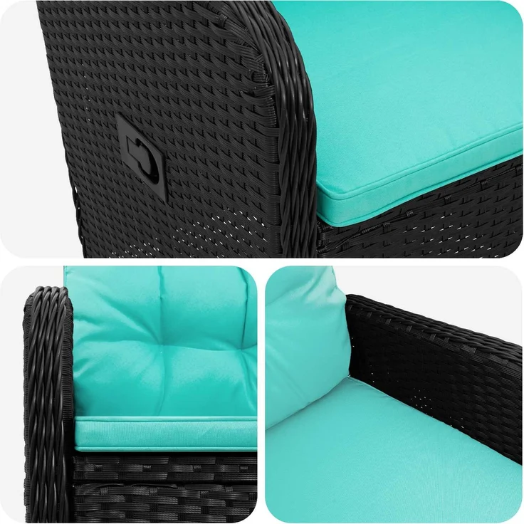 vidaXL Verstellbarer Gartenstuhl Schwarz und Türkis Poly-Rattan 42027159 – Bild 7