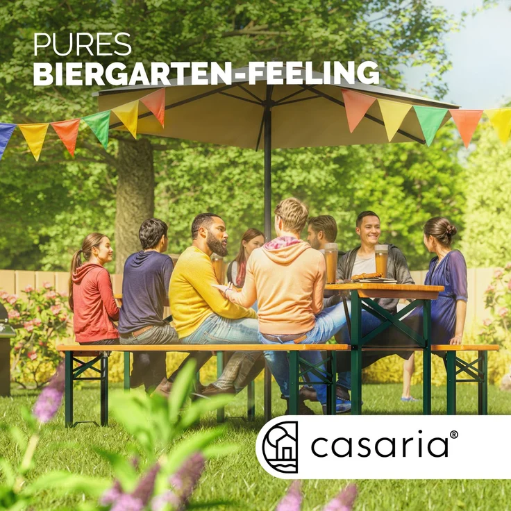 Casaria Bierzeltgarnitur, 3-tlg, Klappbar, Holz natur / Stahl grün, 75 x 46 x 170 cm – Bild 7