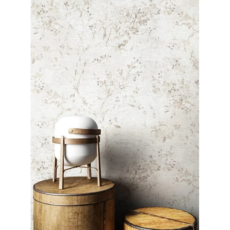 Newroom Vliestapete, Beige Tapete Floral Blätter - Vintage Blumentapete Hellgrau Lila 3D Optik Romantisch Äste Blätterranke für Schlafzimmer Wohnzimmer Küche, Mustertapete, Vintage – Bild 2