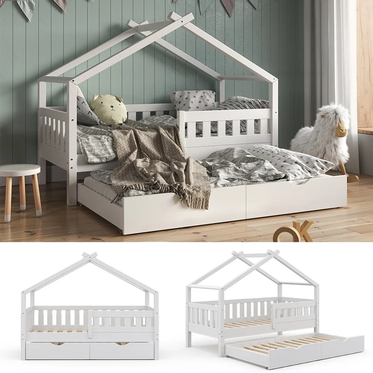 Hausbett Design Weiß 80x160 cm mit Gästebett Vitalispa – Bild 2
