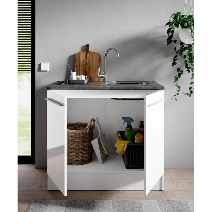 Yourkitchen 'JAZZ' Spülenunterschrank Küchenschrank, Holznachbildung weiß, 100 x 90 x 60 cm, ohne Ausschnitt und Spüle – Bild 2