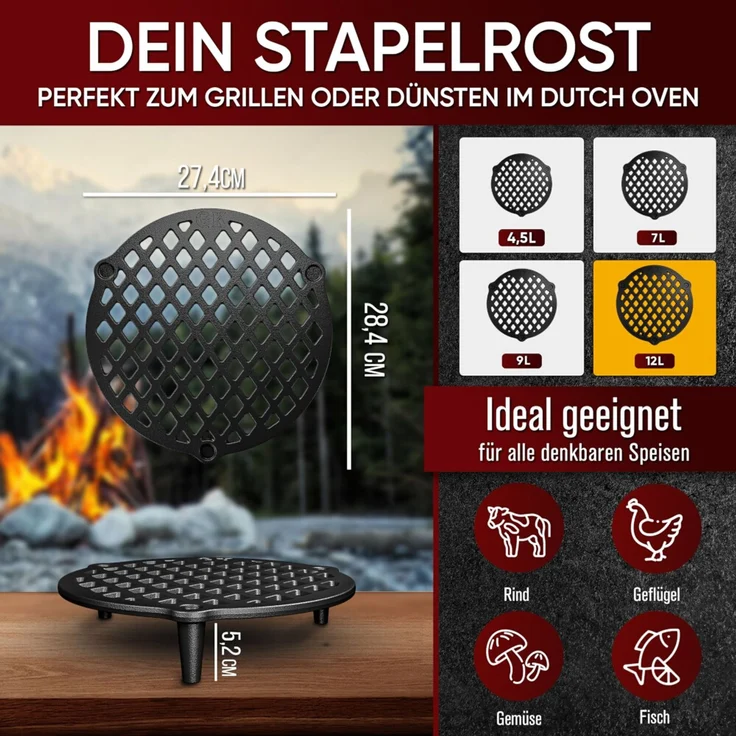 Stapelrost für 12 l Dutch Oven – Einlegerost aus Metall für mehrstöckiges Garen im Feuertopf, hitzebeständig & robust für Grill & Outdoor – Bild 3