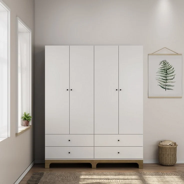 OTTO home Kleiderschrank Oslo Schlafzimmerschrank Garderobe weiß Landhaus Bestseller Schlafzimmerschrank mit 4 Türen und 4 Schubladen, Breite 160cm – Bild 1