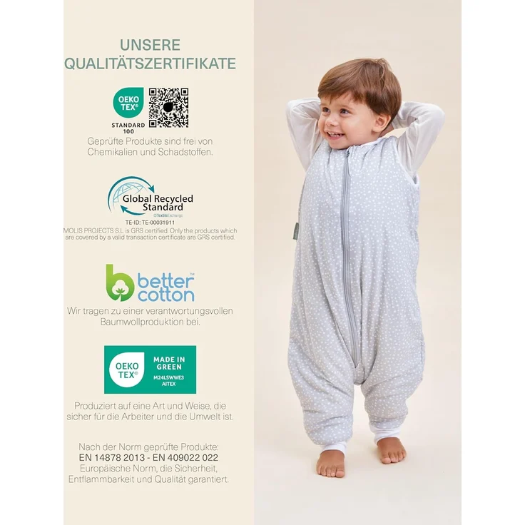 molis&co. Baby-Schlafsack mit Füßen. 2.5 TOG. Größe: 100 cm. Ideal für die Übergangszeit und den Winter. Grey Print. 100% Baumwolle (Oeko-TEX 100). – Bild 6