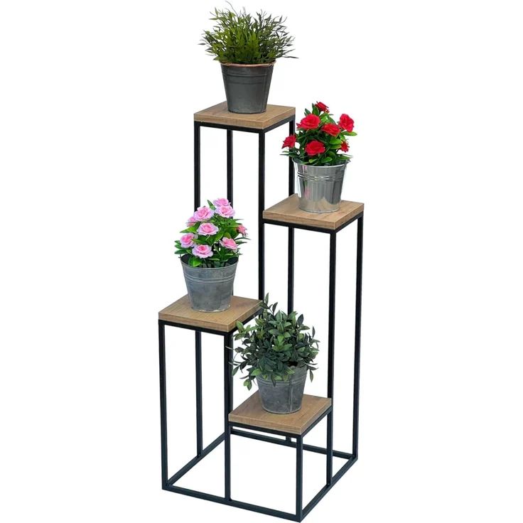 DanDiBo Blumentreppe Metall Schwarz Holz 90 cm Pflanzentreppe Blumenständer 96349 Blumensäule Modern Pflanzenständer Blumenhocker – Bild 5