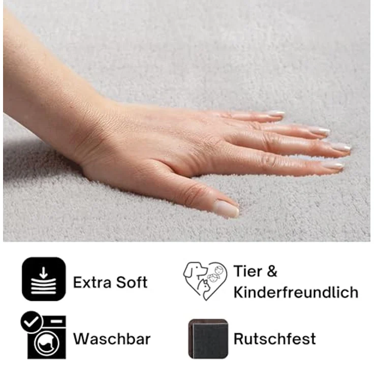 the carpet Relax Moderner Flauschiger Kurzflor Teppich, Anti-Rutsch Unterseite, Waschbar bis 30 Grad, Super Soft, Felloptik, Grau, 140x200 cm Oval – Bild 5
