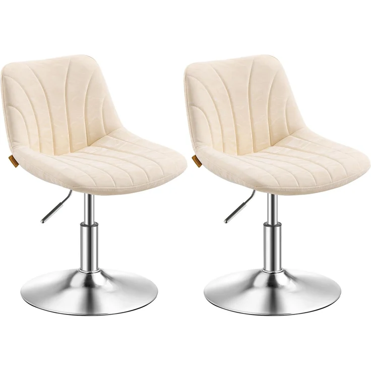 VASAGLE 2er Set Schminkhocker, mit Rückenlehne, Höhenverstellbar, PU | Schminkstuhl, um 360° drehbar, für Schlafzimmer, Esszimmer, Cremeweiss, TYRA Kollektion LJB160W101-2J