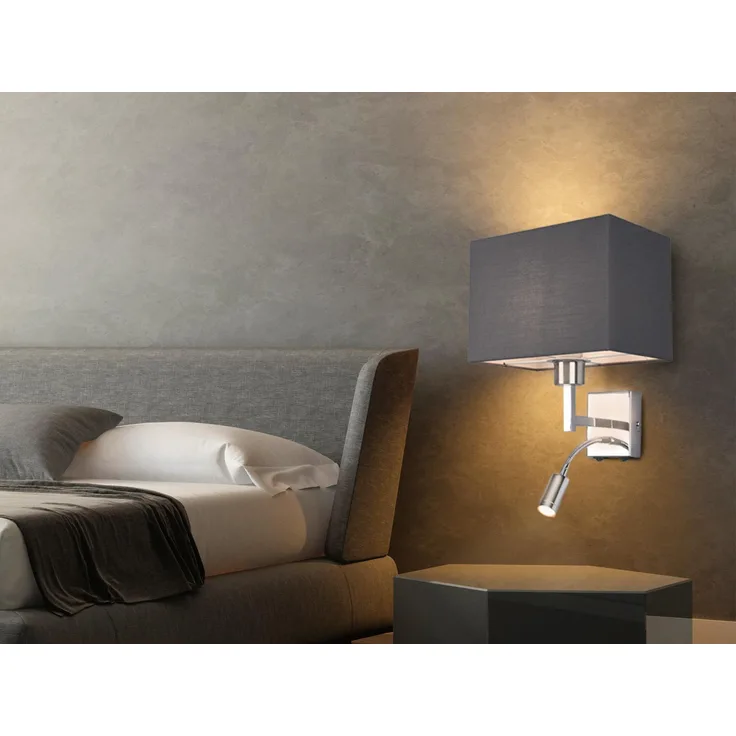 Wandleuchte CAIMA mit LED Leselampe & Stoffschirm Grau, Höhe 31cm
