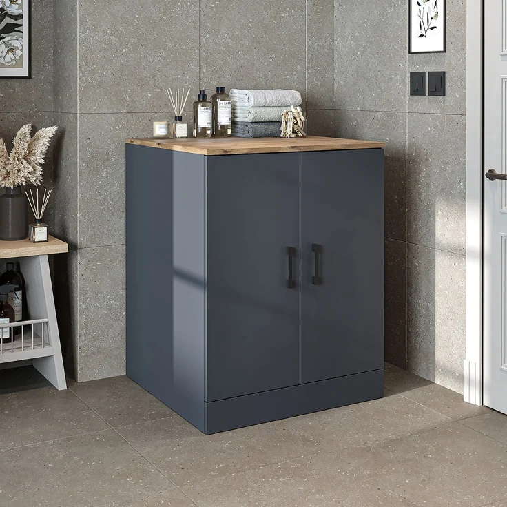 Roomart Waschmaschinenschrank - SERIE ATLANTIC-II- 70 cm breit – Badezimmer Waschmaschinen-Unterschrank – BHT 70×90×69 cm • Anthrazit-Eiche – Bild 2
