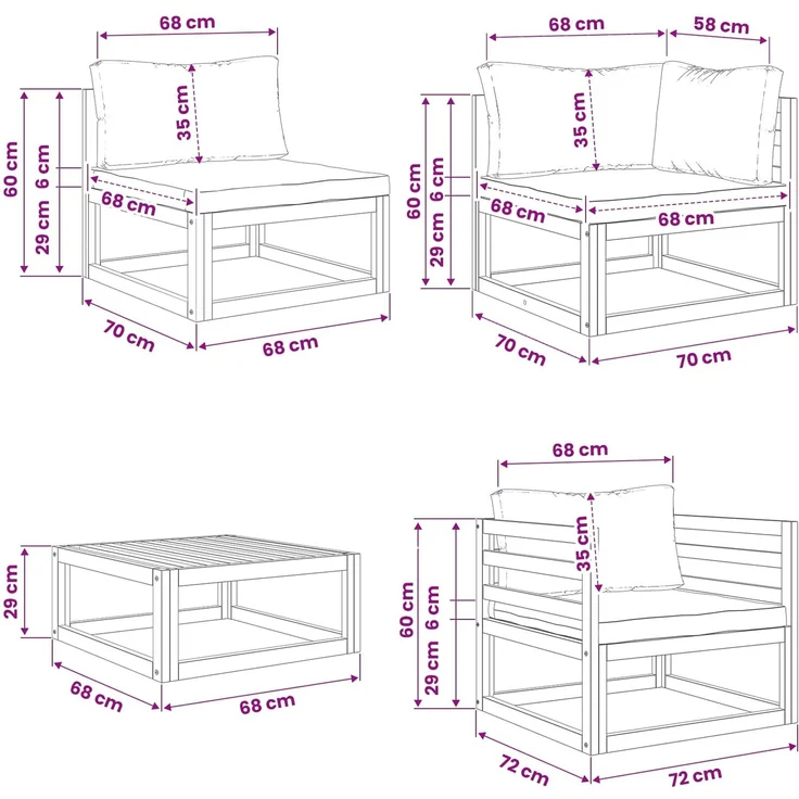 vidaXL Sofa-Set 7 stk. Natur Massivholz Akazie 3417243 – Bild 9