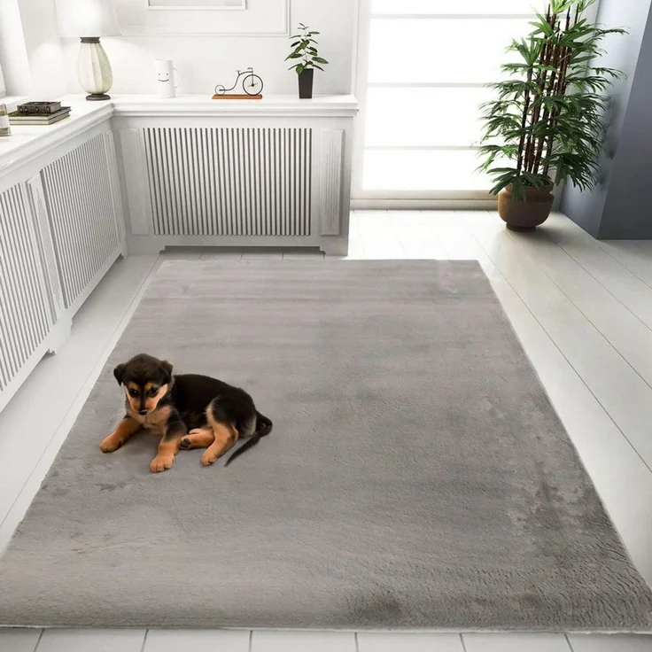 Vimoda Teppich Bobby, Anti Rutsch Waschbar, kuschelig, Rechteckig, Höhe: 10 mm, Fellteppich Uni, Wohnzimmer, Schlafzimmer, Küche – Bild 3