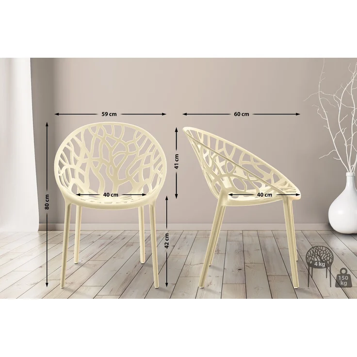 CLP 4er Set 'Hope' Gartenstuhl mit Armlehnen, stapelbar & wetterfest, recyceltem Polypropylen, Creme – Bild 2