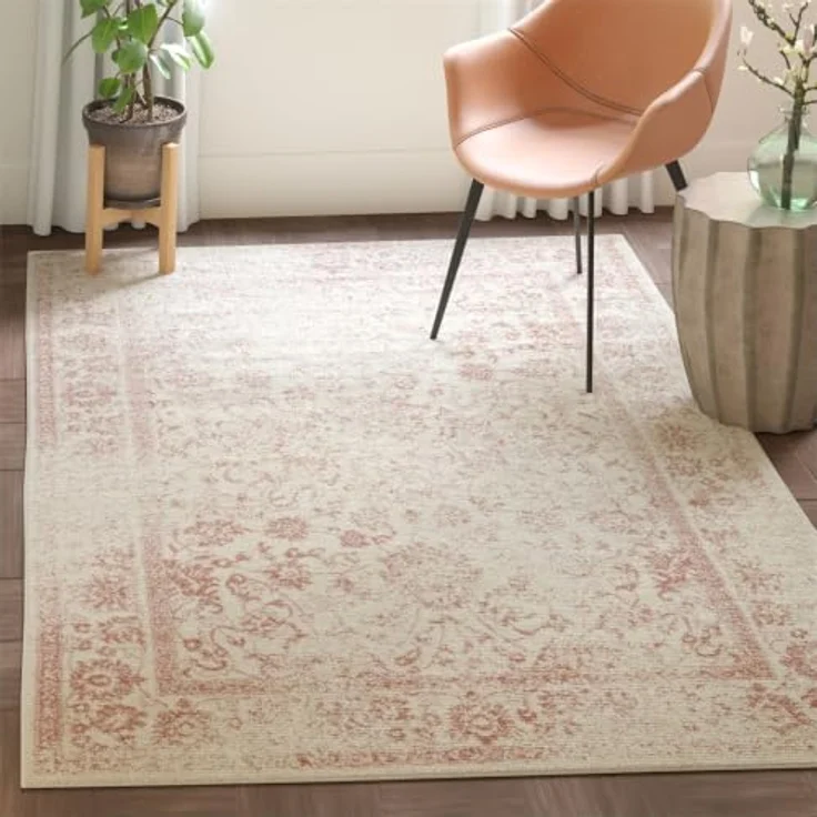 Safavieh Teppich 122x183 cm - Adirondack Collection - Transitional Design, Elfenbein & Rosa, Pflegeleichte Synthetikmischung, Ideal für Wohnzimmer, Schlafzimmer, Büro – Bild 1