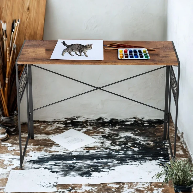 FurnitureR Zeichentisch faltbar 100x50 cm - Künstler Tisch mit Neigungsfunktion? Nein! Stattdessen: Stahlrahmen + 8 Haken für Pinsel/Eimer, 50kg, 5,5cm flach