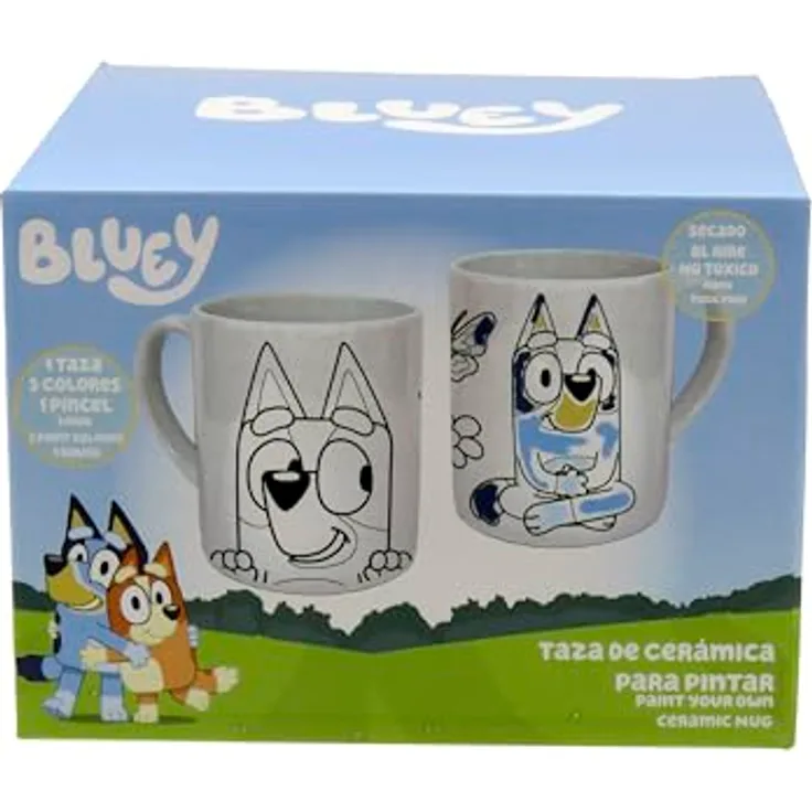 Bluey Tasse zum Bemalen Set, Kreativset mit 5 Farben und Pinsel für Kinder