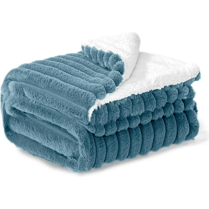 BEDELITE Kuscheldecke Flauschig Decke Klein - Dicke Sherpa Decken Blau 125x150 für Sofa, warme Cord Kuscheldecken Hellblau weiche Fleecedecke Wohndecke als Sofaüberwurf für Wohnzimmer – Bild 1