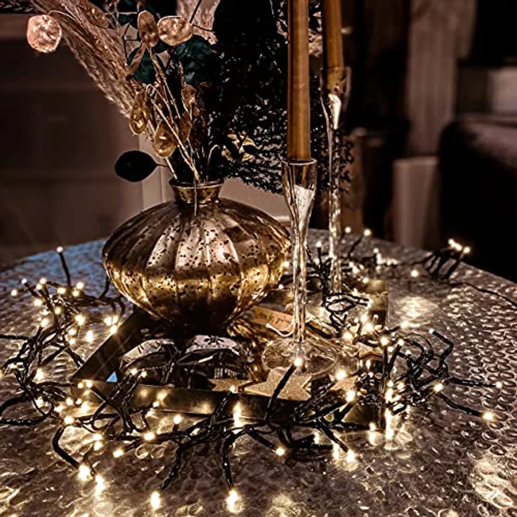 hellum LED Lichterkette außen Cluster, 23,98m 1200 LED Cluster Lichterkette warmweiß mit Timer, Strombetrieben indoor & outdoor, Weihnachtsbaumbeleuchtung mit Kabel – Bild 10