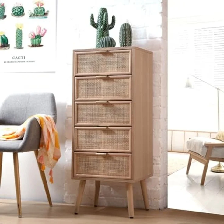 Casâme 'MIYA' Kommode mit 5 Schubladen und Fronten aus natürlichem Rattan - MIYA - Helles Holz – Bild 2
