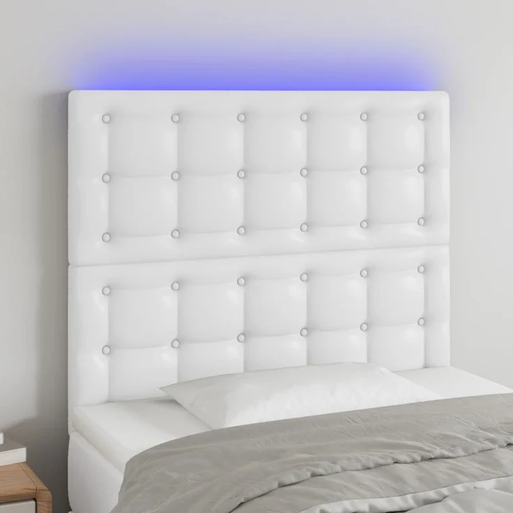 vidaXL LED Kopfteil Weiß 90 x 5 x 118/128 cm Kunstleder 3122503 – Bild 1