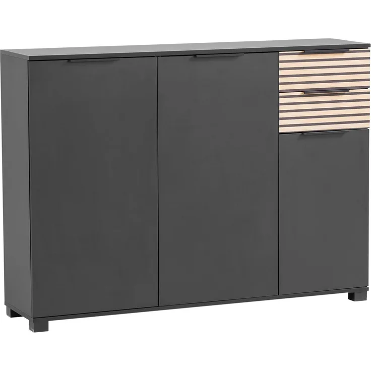 Schildmeyer Schuhschrank Alexa, Holzwerkstoff, Schwarzmatt/Akustikpaneel Optik, 141,9 x 35,0 x 105,5 cm