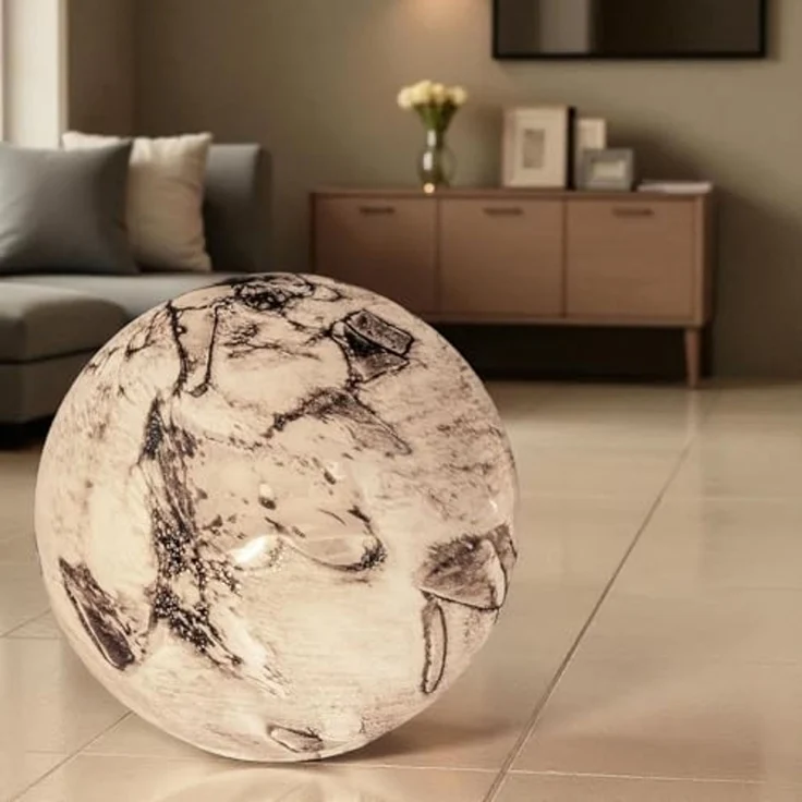Formano Kugellampe Earth Glas Marmor Design 24 x 24cm Tischlampe aus weißem Glas mit farbigem Dekor – E14 Fassung – stilvolle Ambientebeleuchtung für Wohnzimmer, Schlafzimmer & Flur – Bild 2