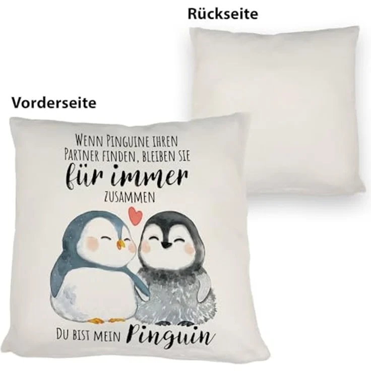 speecheese Dekokissen Pinguinpärchen Kissen mit Spruch Du bist mein Pinguin – Bild 3