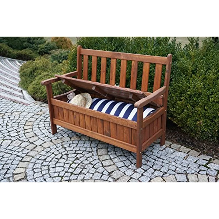 Dobar Gartenbank 2-Sitzer aus geöltem Kiefernholz in Braun mit Stauraum, 89 x 115 x 58 cm, FSC®-zertifiziert – Bild 11