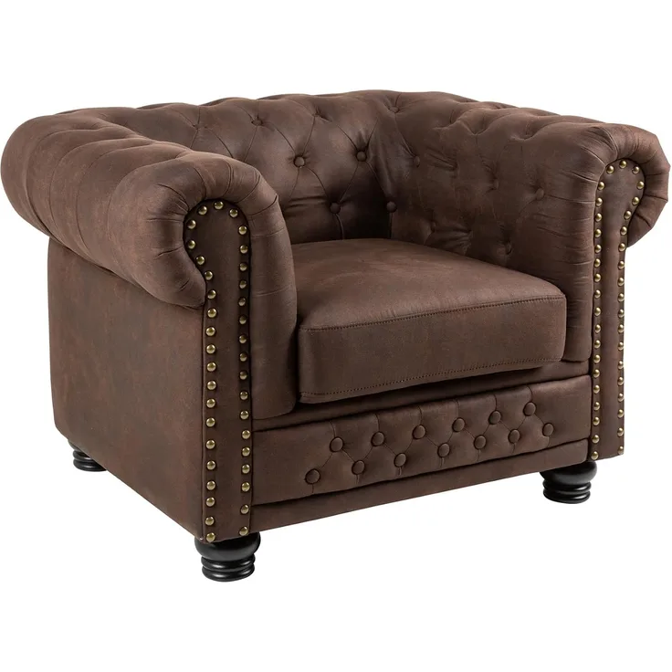 riess-ambiente Sessel CHESTERFIELD 110cm vintage braun (Einzelartikel, 1-St), Wohnzimmer · Microfaser · mit Federkern · mit Armlehnen · Design