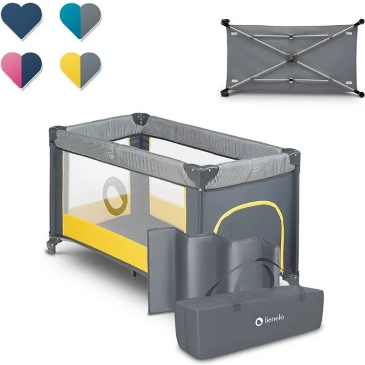 LIONELO Stefi Baby Laufstall, Kinderbett, Reisebett ab Geburt bis 15 kg, Seiteneingang, Sicherungssystem LockGuard, Blockade der Räder, Tragetasche, zusammenklappbar – Bild 4