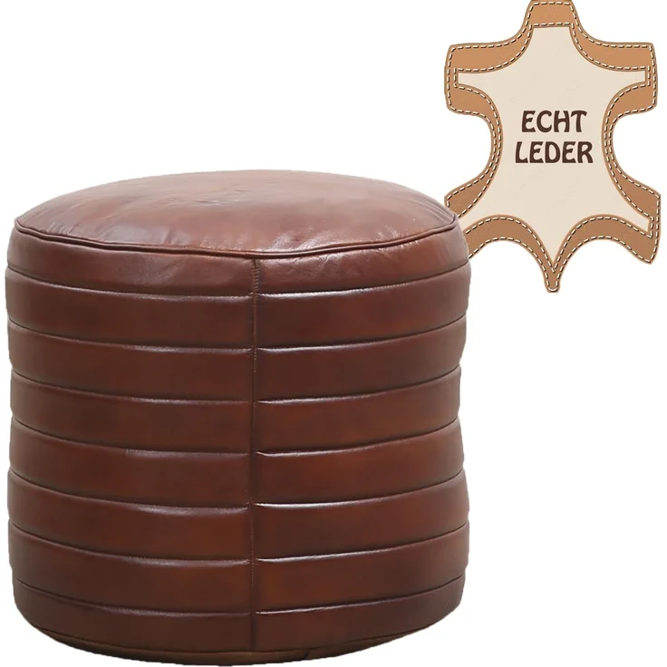 Marrakesch Orient & Mediterran Interior Pouf Vintage Pouf Sitzkissen aus Leder Janeiro rund, Handarbeit – Bild 4