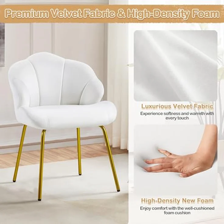 Yaheetech Sessel Loungesessel in Muschelform, Ohrensessel modern, Polsterstuhl mit Metallbeinen, Polyester, für Wohnzimmer/Schminktisch/Schlafzimmer, Weiß – Bild 6