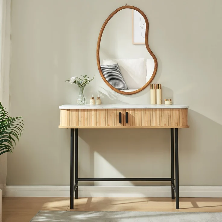 Konsolentisch Tvedestrand 100x50x76 cm Marmorweiß/Holzfarben [en. casa] – Bild 2