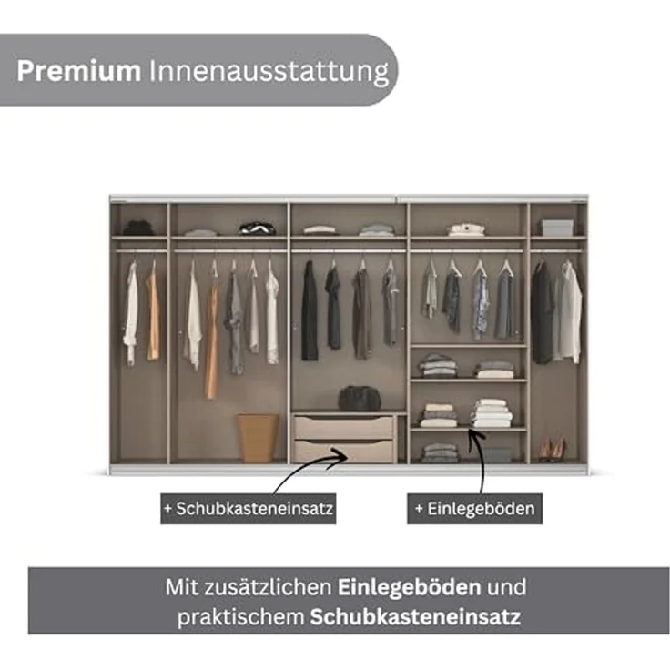 Rauch Möbel Kulmbach, Kleiderschrank mit Schwebetüren für Schlafzimmer, Kinderzimmer, Garderobe, Flur, 3-türig, mit Soft-Close-Funktion, Zubehör Premium, Farbe Grau metallic, Schwarz, Breite 360 cm – Bild 7