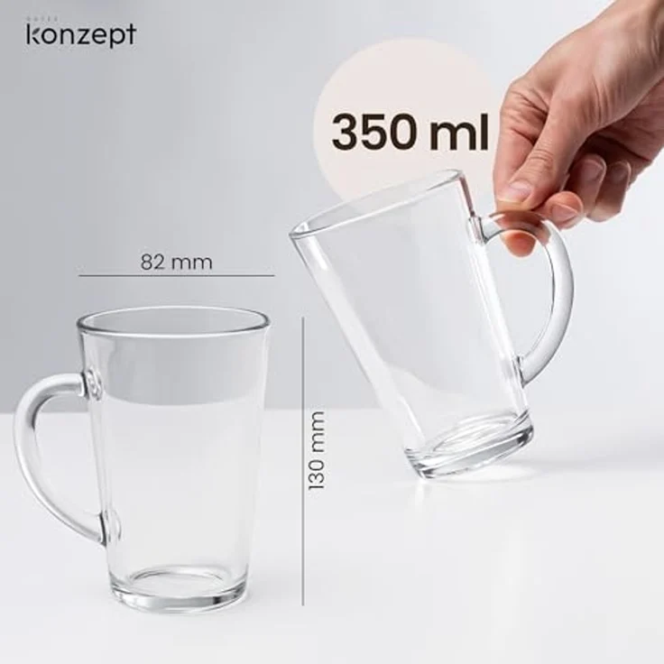 KONZEPT Gläser-Set 6-teilig Latte Macchiato – 300 ml Kaffeetassen, 6-tlg, aus Glas mit Henkel, hitzebeständig & spülmaschinengeeignet – Bild 3